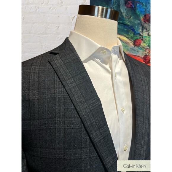 Calvin Klein Mens 48R Blue Gray Plaid Casual Blazer Sport Coat Jacket - Picture 5 of 16
